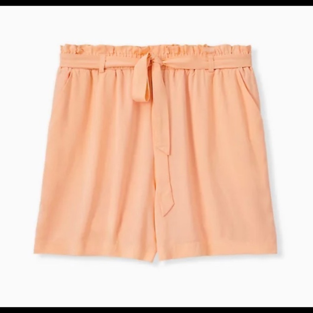 Self tie paperbag shorts - Challis Peach -Sz 14-16